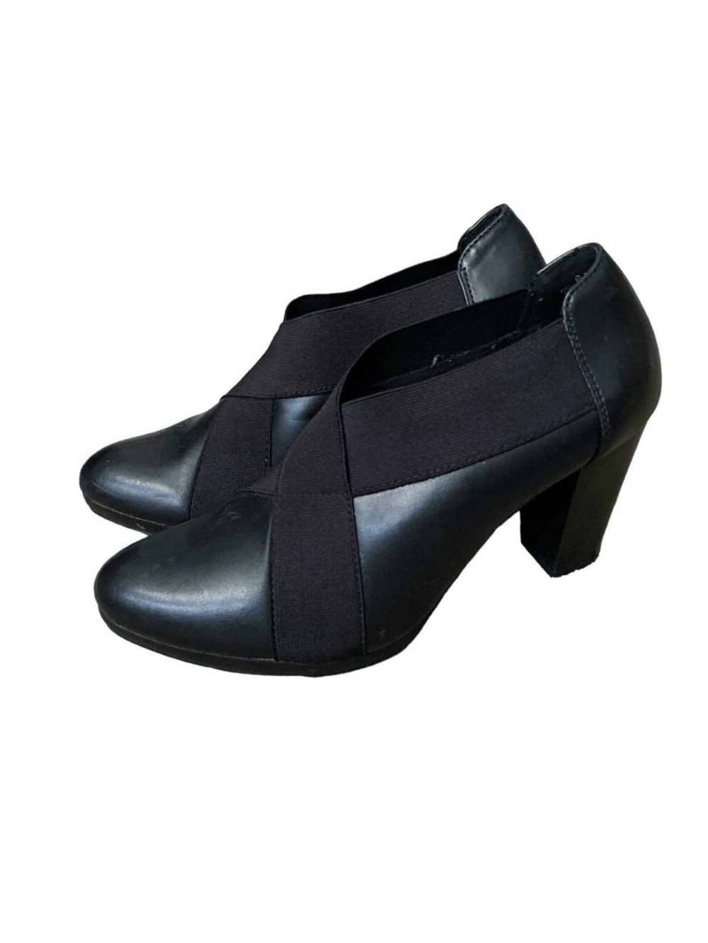 Andrew Geller Booties Womens 6 M Black Gaux Leather Block Heel Elastic Shoes